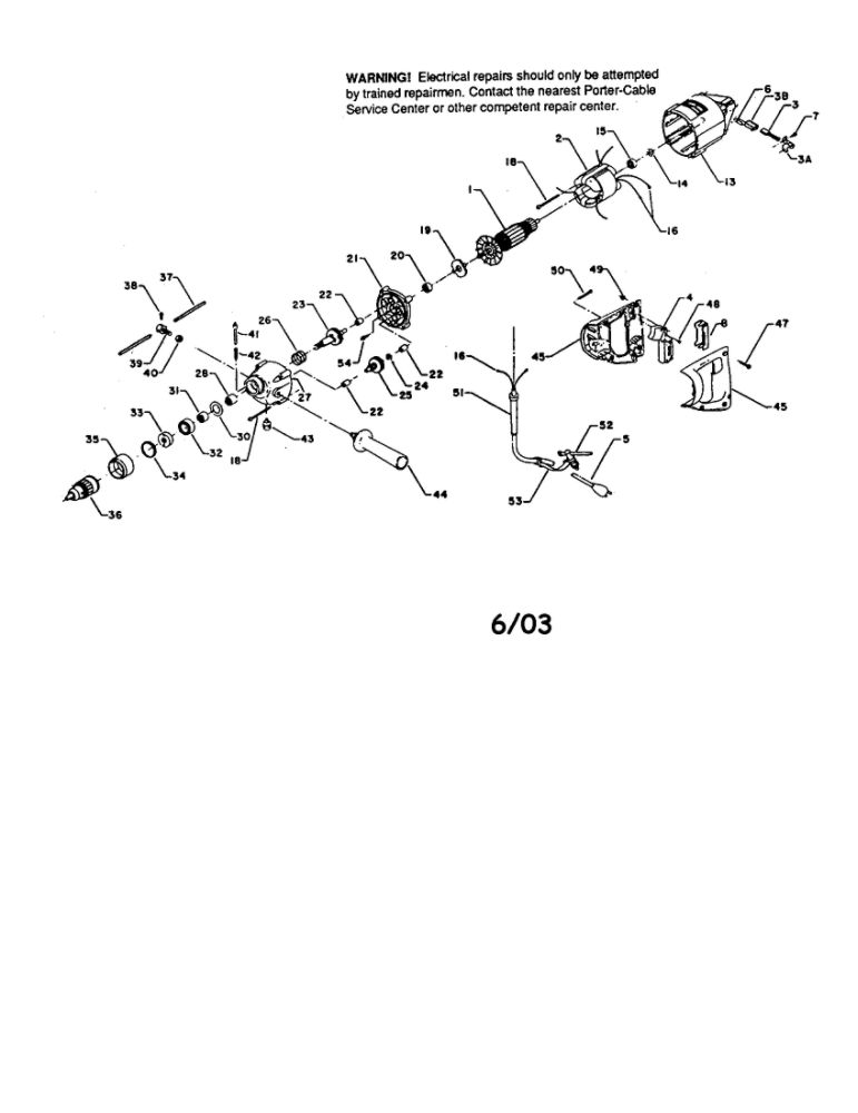Hammer-Drill Diagram and Parts List for 614  Porter Cable Hammer